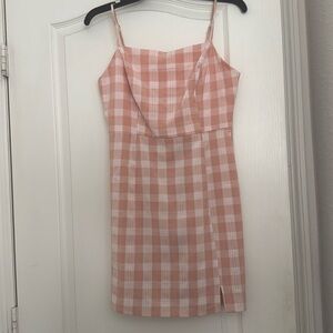 Pink Plaid Square Neck Dress